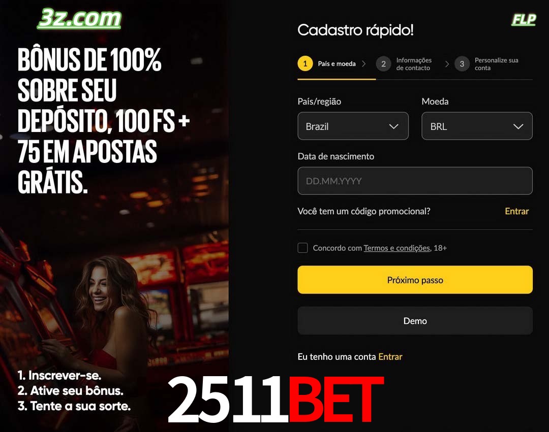 2511bet registro oficial cassino online Brasil com bônus de depósito e free spins